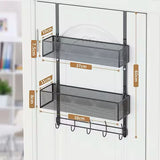 Over the Door Hanging Rack Organizer with Hooks and Basket Multi Purpose Storage for Bathroom Kitchen Bedroom