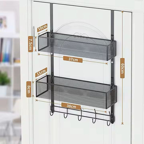 Over the Door Hanging Rack Organizer with Hooks and Basket Multi Purpose Storage for Bathroom Kitchen Bedroom