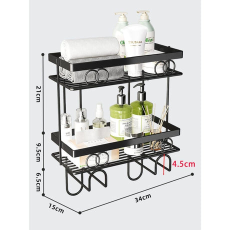 Over-the-Toilet Space-Saving Rack | 34x15x37cm Black Bathroom Organizer