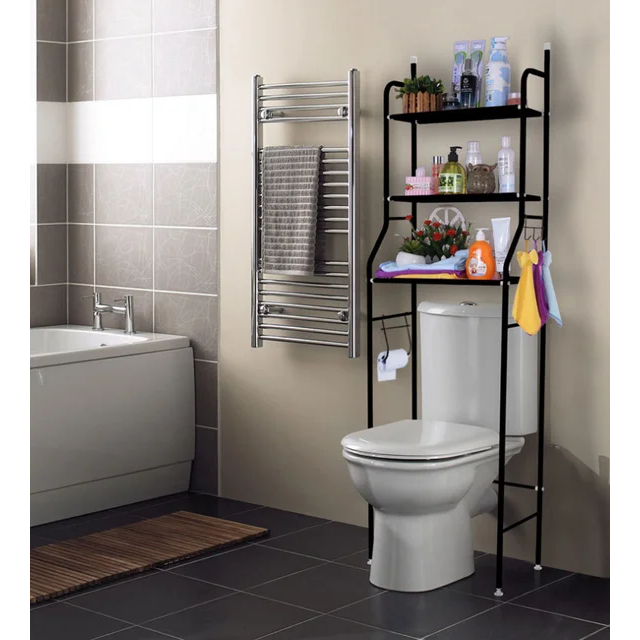 Over the Toilet Steel Tube Stand Organizer | Space Saving Stainless Steel Bathroom Shelf, 158x26x50cm, Black & White