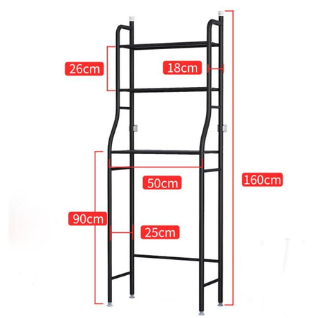 Over the Toilet Steel Tube Stand Organizer | Space Saving Stainless Steel Bathroom Shelf, 158x26x50cm, Black & White