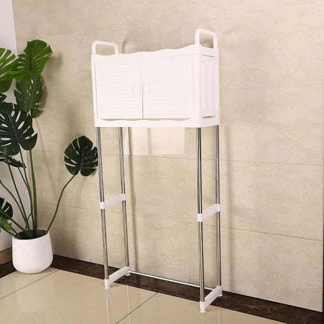 Over the Toilet Storage Washing machine Rack with 2 Door Cabinet & Adjustable Shelf| 63D x 26W x 170H Centimeters