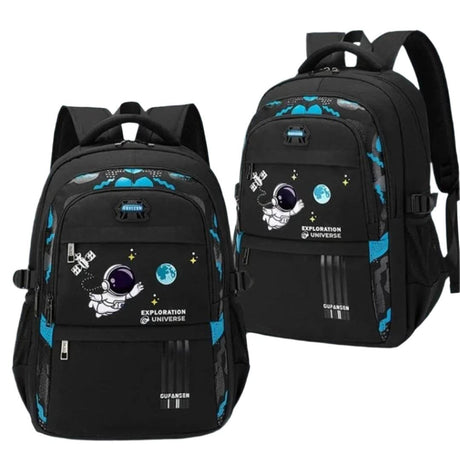 Oxford Waterproof Fabric Quality Children's School Bag | Large Capacity | Space Themed Design | 46x32x16 cm | Black, Blue