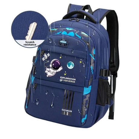 Oxford Waterproof Fabric Quality Children's School Bag | Large Capacity | Space Themed Design | 46x32x16 cm | Black, Blue
