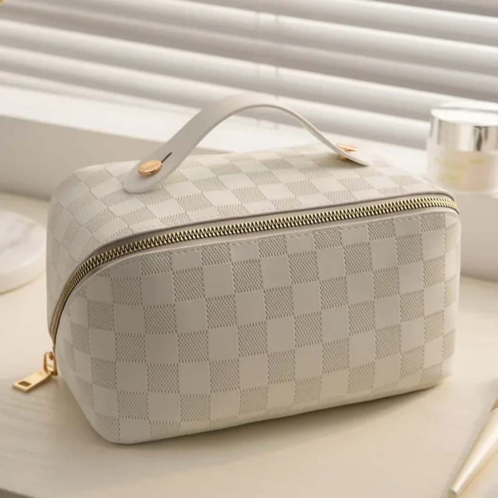 PU Leather Cosmetic Storage Bags Sleek Waterproof Makeup Organizer (22x12.5x13cm) Toiletry Bags