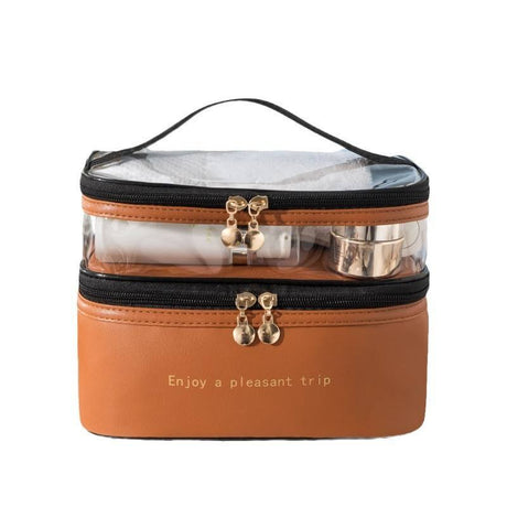 PU Leather Double Layer Waterproof Toiletries & Cosmetics Bag Compact Travel Organizer