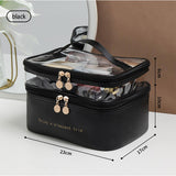PU Leather Double Layer Waterproof Toiletries & Cosmetics Bag Compact Travel Organizer