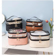 PU Leather Double Layer Waterproof Toiletries & Cosmetics Bag Compact Travel Organizer