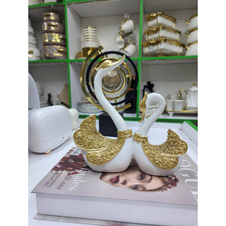 Pair Swan Home Decor Resin Figurine Sculpture | Elegant Decorative Statue | White, Black, Blue