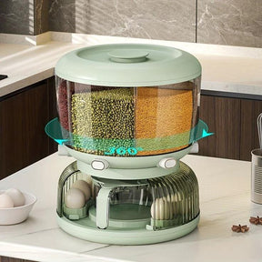 Partitioned Cereals Dispensers with Egg Holder 12kg Capacity Airtight Rotating Storage Cereal dispenser Food Storage Containers