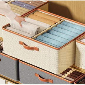 Partitioned Closet Organizers Foldable Fabric Storage Boxes in Beige & Grey Closet Organizers