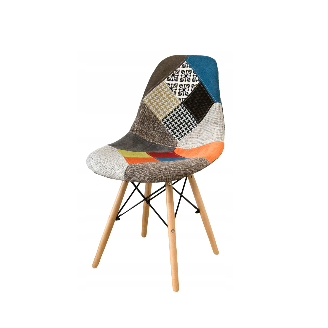 Patchwork Fabric Seat with Wooden Legs