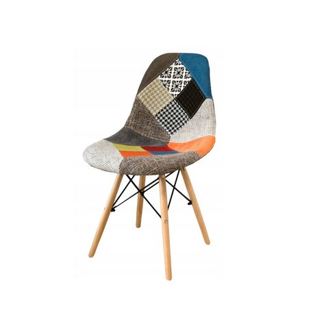 Patchwork Fabric Seat with Wooden Legs