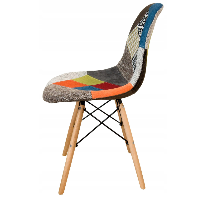 Patchwork Fabric Seat with Wooden Legs