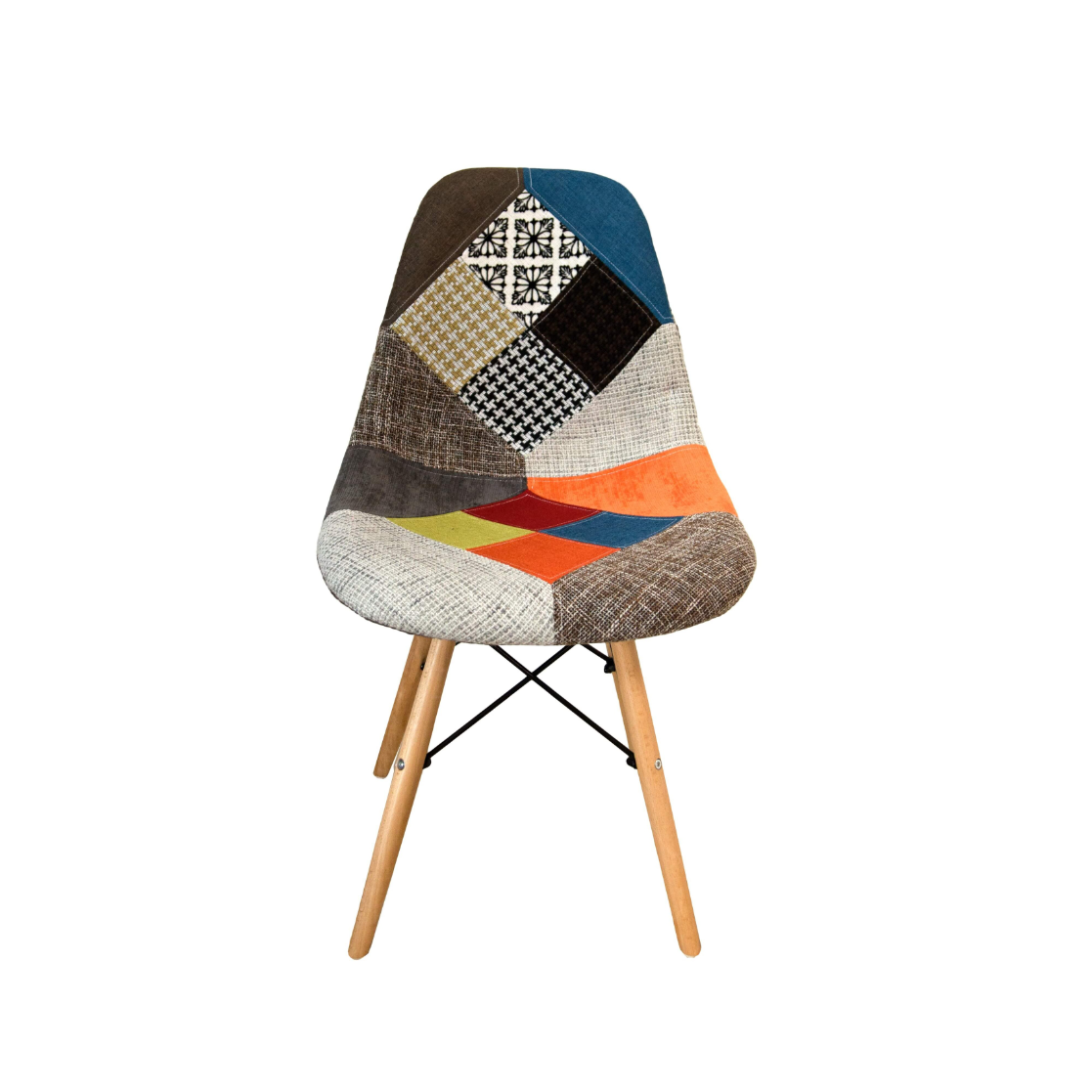 Patchwork Fabric Seat with Wooden Legs