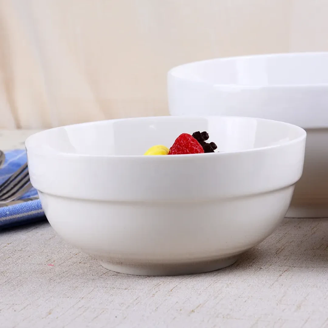 Plain White Ceramic Bowls Set of 6pcs 6inch for Daily Dining and Serving. Bowls
