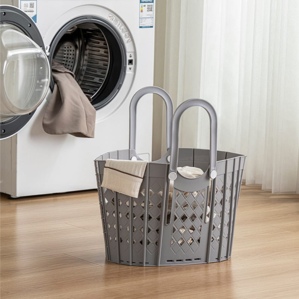 Plastic Handheld Folding Dirty Clothes Basket Portable Clothes Storage Basket For Laundry Room | 48 cm x 29 cm x 29.5 cm | Laundry Room Use