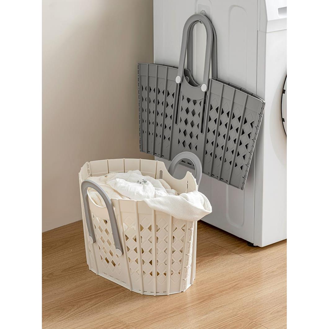 Plastic Handheld Folding Dirty Clothes Basket Portable Clothes Storage Basket For Laundry Room | 48 cm x 29 cm x 29.5 cm | Laundry Room Use