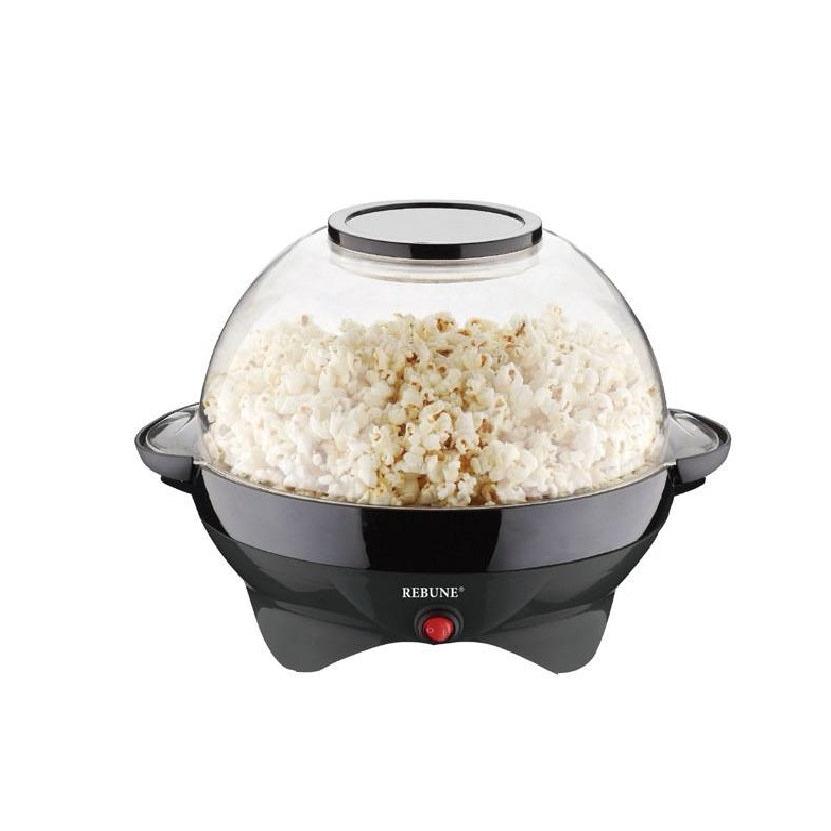 Popcorn Maker Rebune | Stainless Steel + Glass Premium Popcorn Machine 10oz | Black Full Commercial & Home Electric Popcorn Machine | Automatic Popcorn Maker