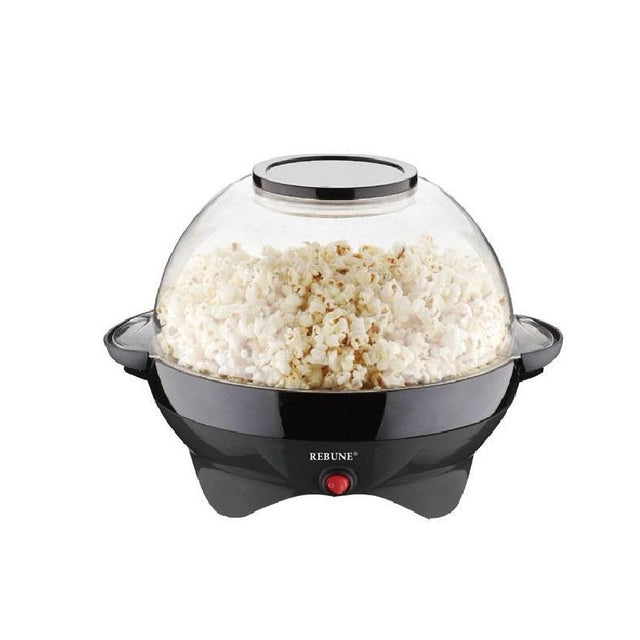 Popcorn Maker Rebune | Stainless Steel + Glass Premium Popcorn Machine 10oz | Black Full Commercial & Home Electric Popcorn Machine | Automatic Popcorn Maker