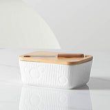 Porcelain Butter Set with Bamboo Lid and Knife 400ml Non Slip Butter Keeper for Freshness and Easy Cleaning