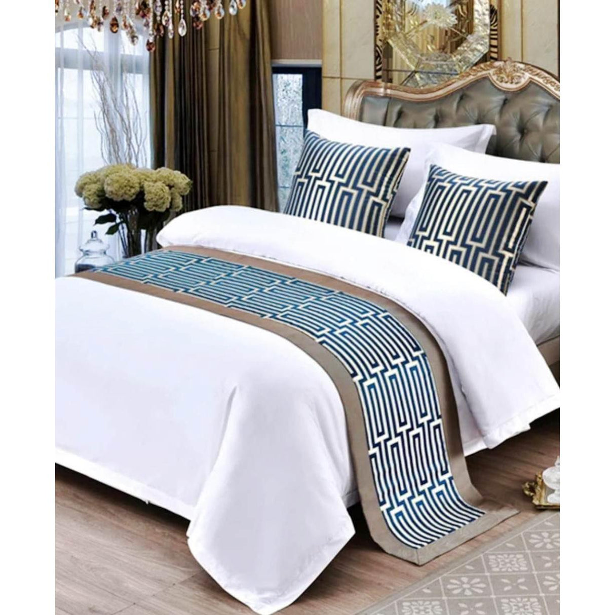 Premium European Style Embroidered Bed Runner with Pillow Cases