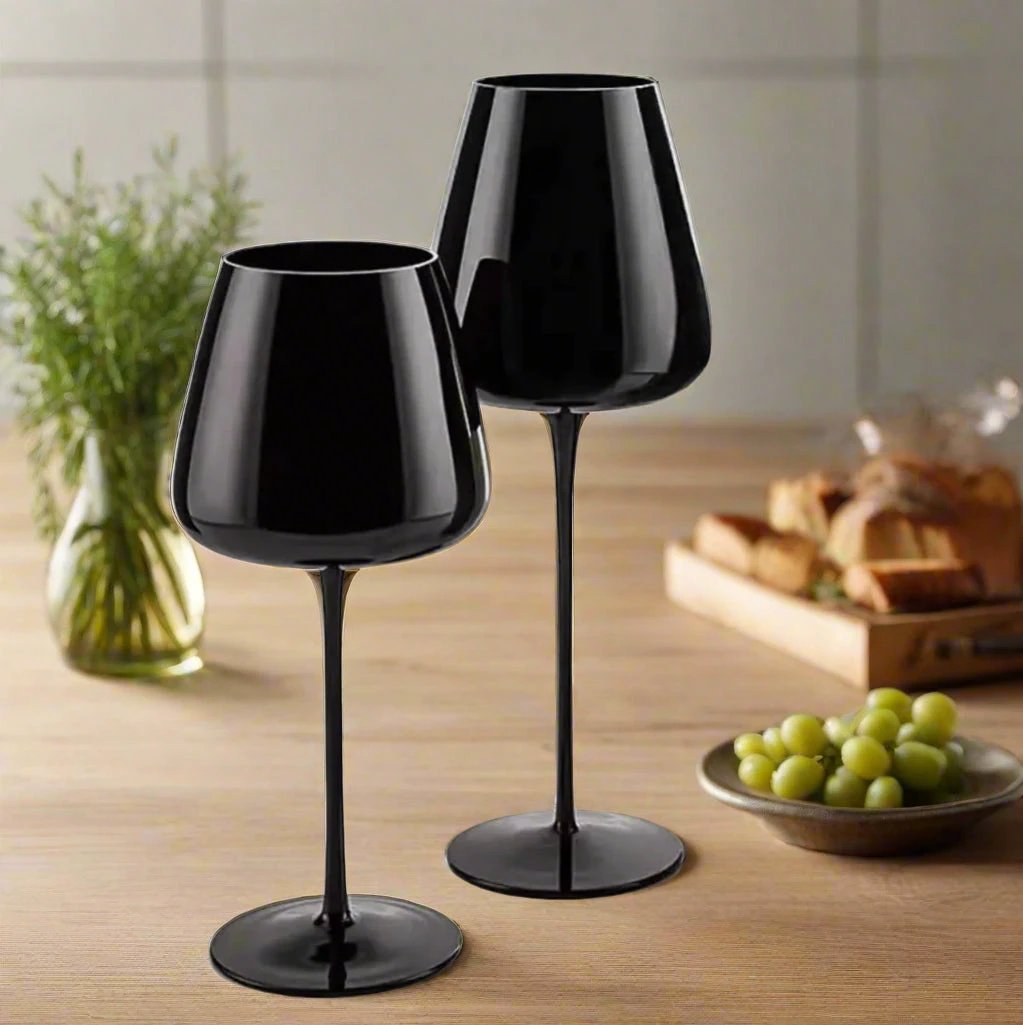 Premium Long Stem Black Wine Glasses – 2pcs, 600ml & 720ml Options Glassware Wine Glasses