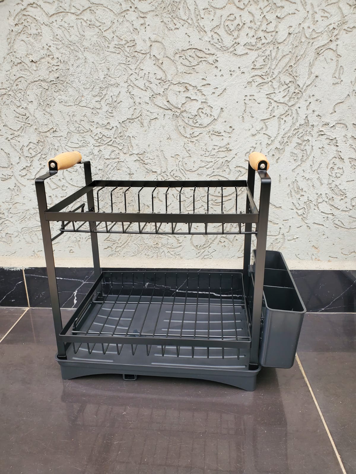 Premium Quality 2 Tier Dish Rack with Bamboo Handle and Drainage