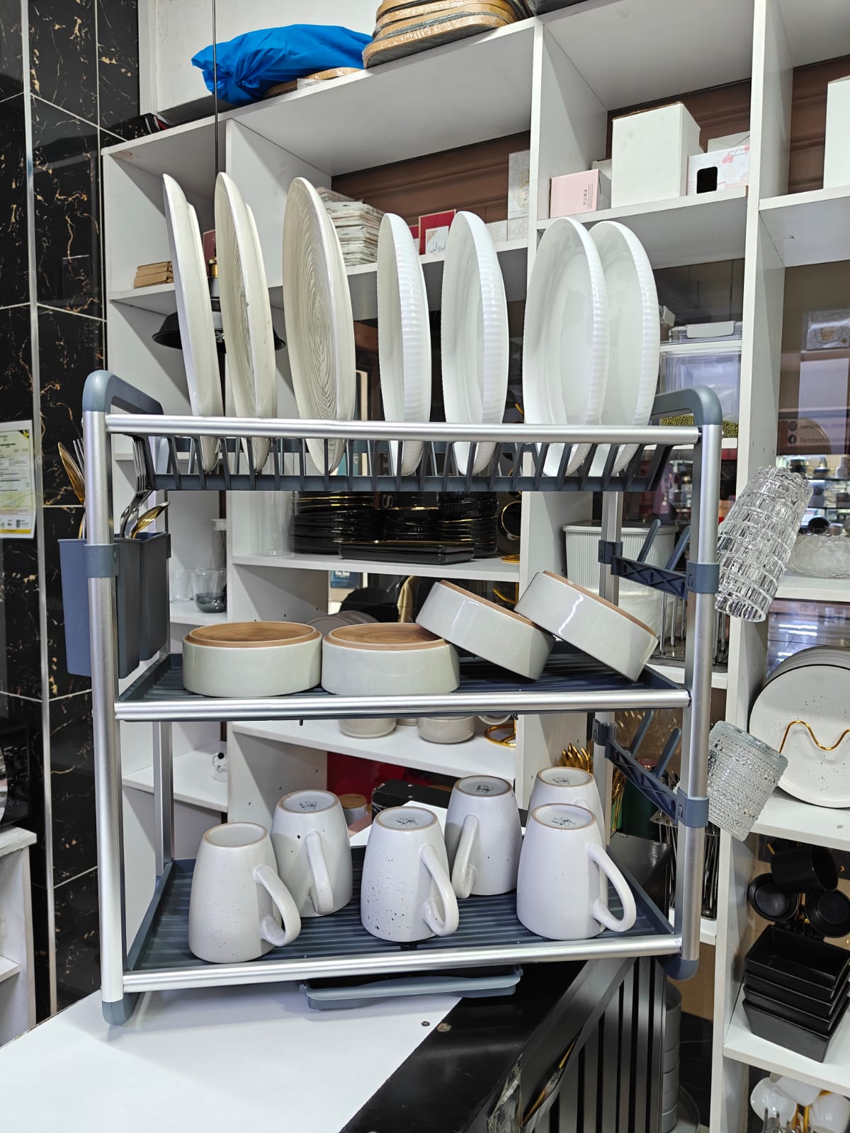 Premium Quality 3-Tier Aluminium Dish Drainer 60.9×57.2×26.7cm