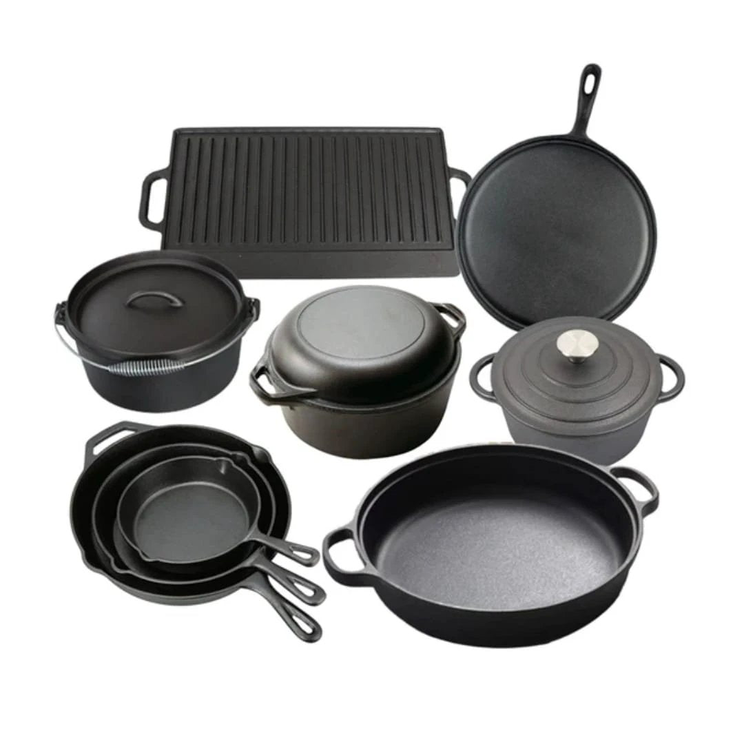 Preseasoned Cast Iron Cook,Bake & Serve Set Heavy Duty 10 Piece Collection Cookware Sets