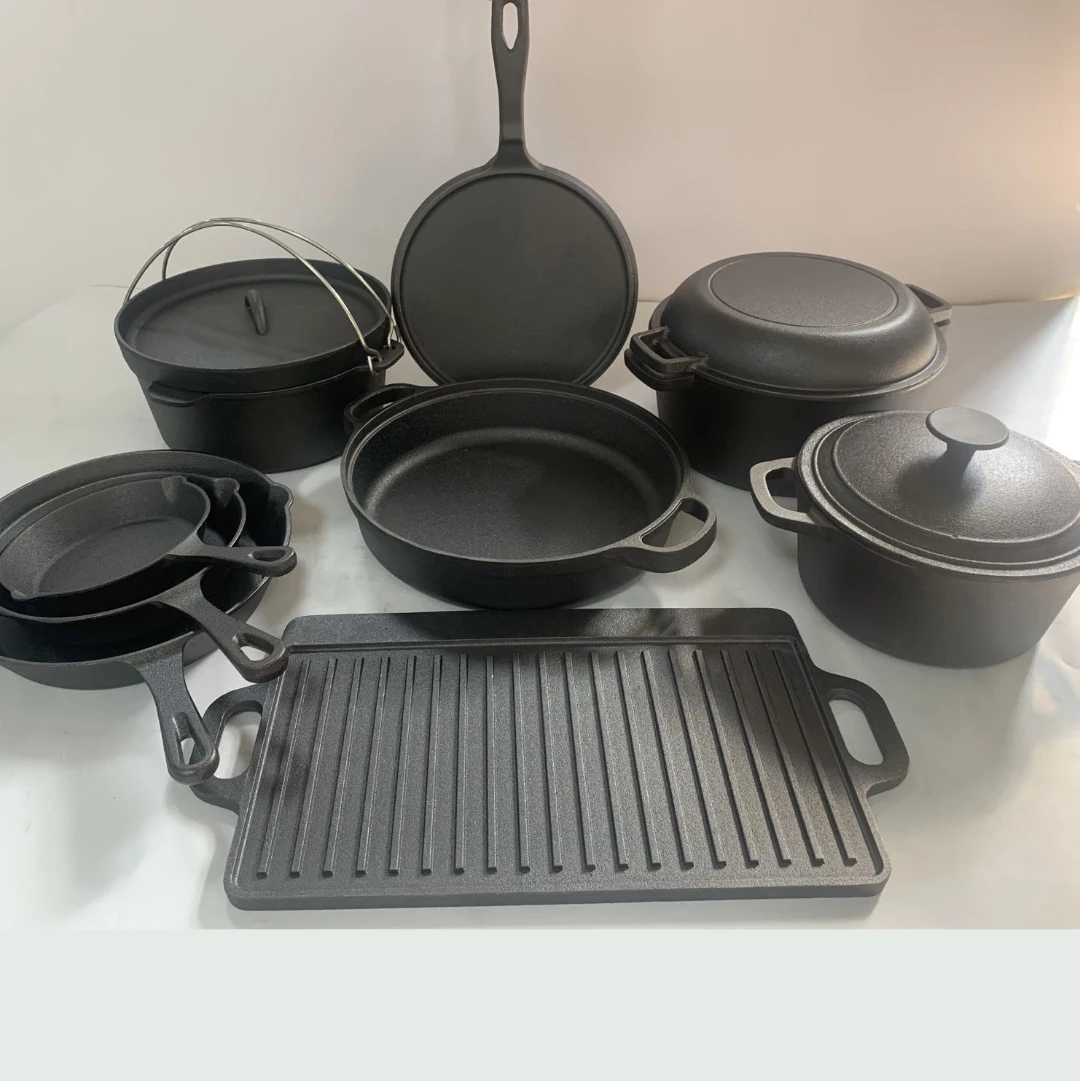 Preseasoned Cast Iron Cook,Bake & Serve Set Heavy Duty 10 Piece Collection Cookware Sets