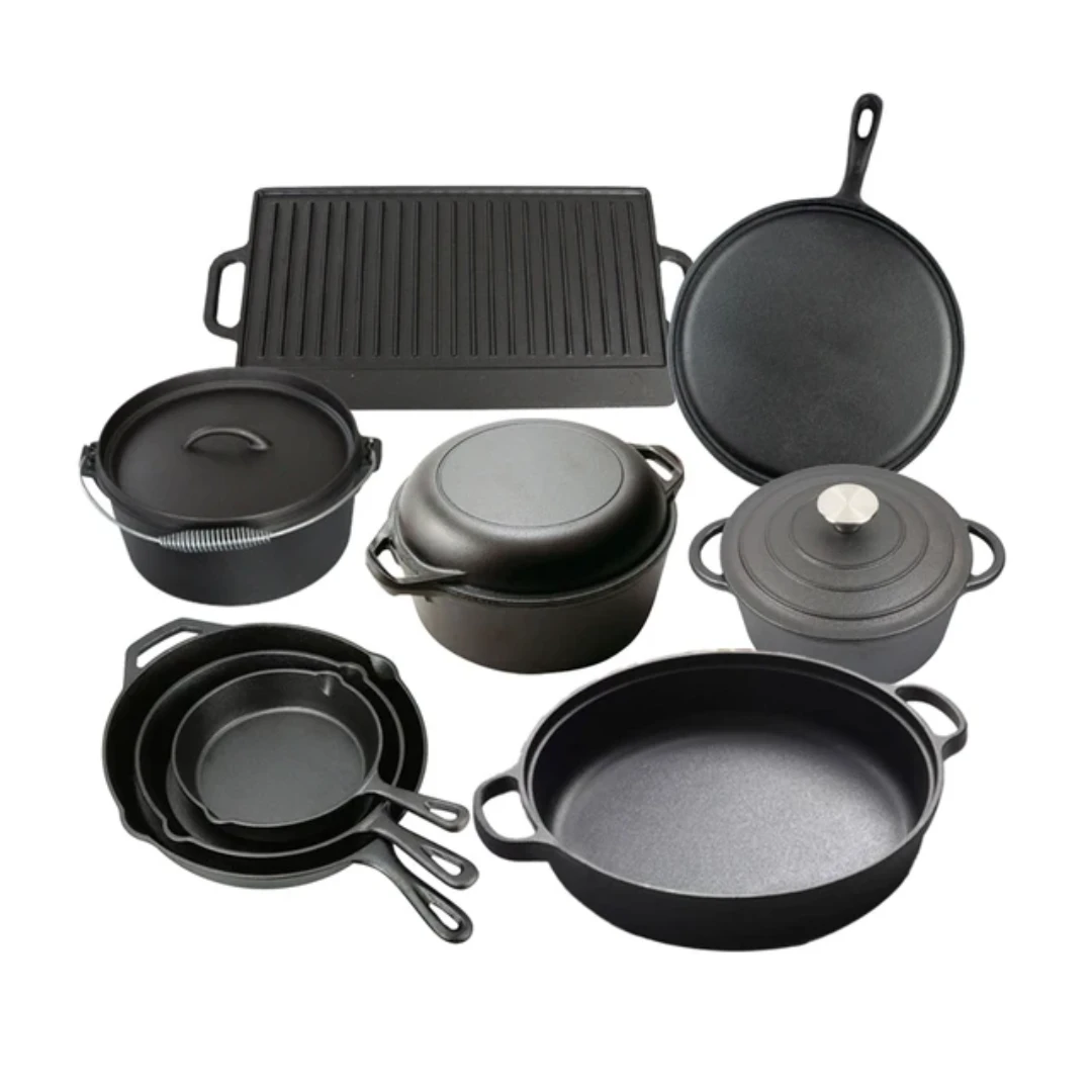 Preseasoned Cast Iron Cook,Bake & Serve Set Heavy Duty 10 Piece Collection Cookware Sets