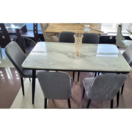 Product Title 6-Seater Marble Finish Dining Table with Cushioned Chairs