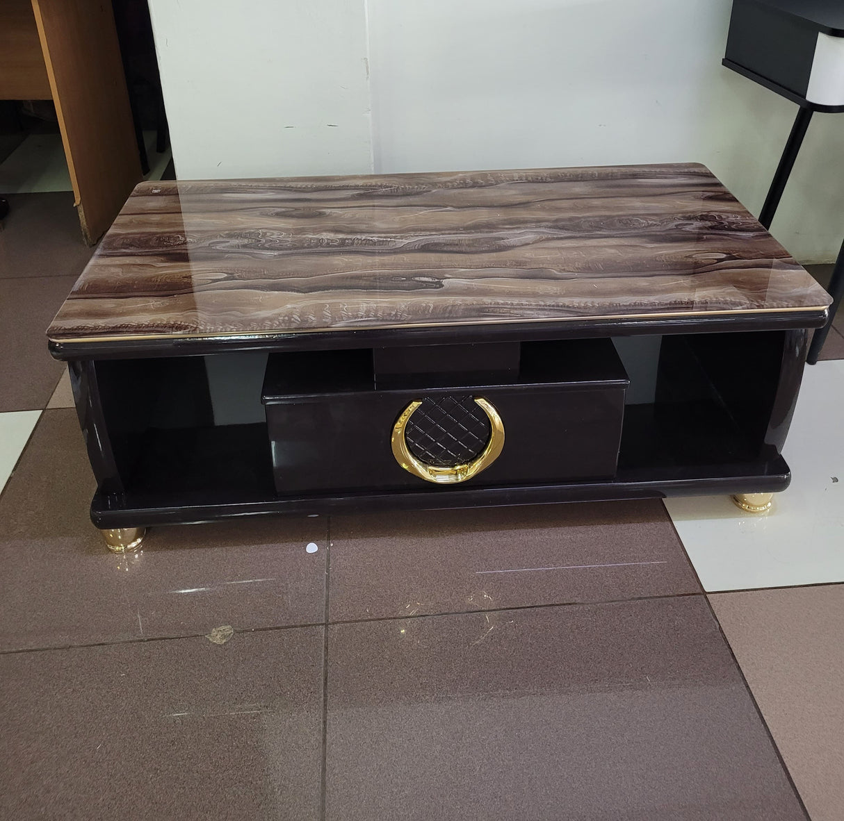 Product Title Modern Rectangular Coffee Table with Drawer and Marble-Look Top