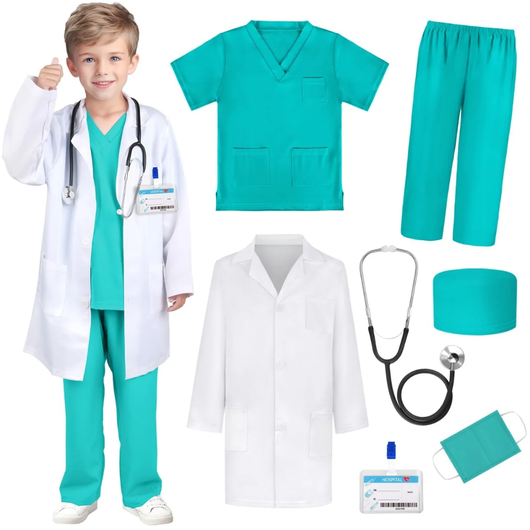 Professional Children's Doctor Costume with Full Accessories Set for Cosplay and School Curriculum