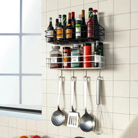 Punch Free Wall Mounted Floating Bathroom Organizer with Hooks Metallic Shelf for Extra Storage Bathroom Storage Wall-Mounted Caddies