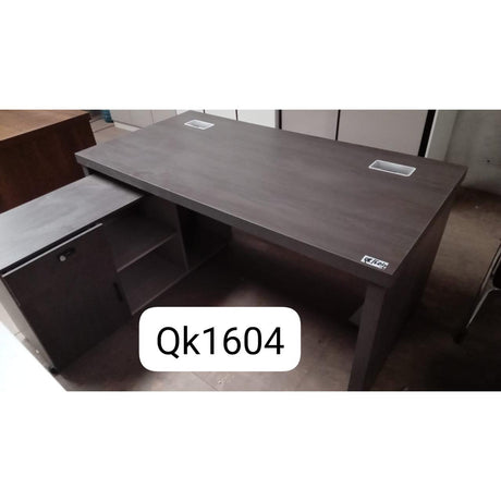 Qk1604 Executive Office Desk Dark Wood Finish with Side Cabinet & Cable Ports