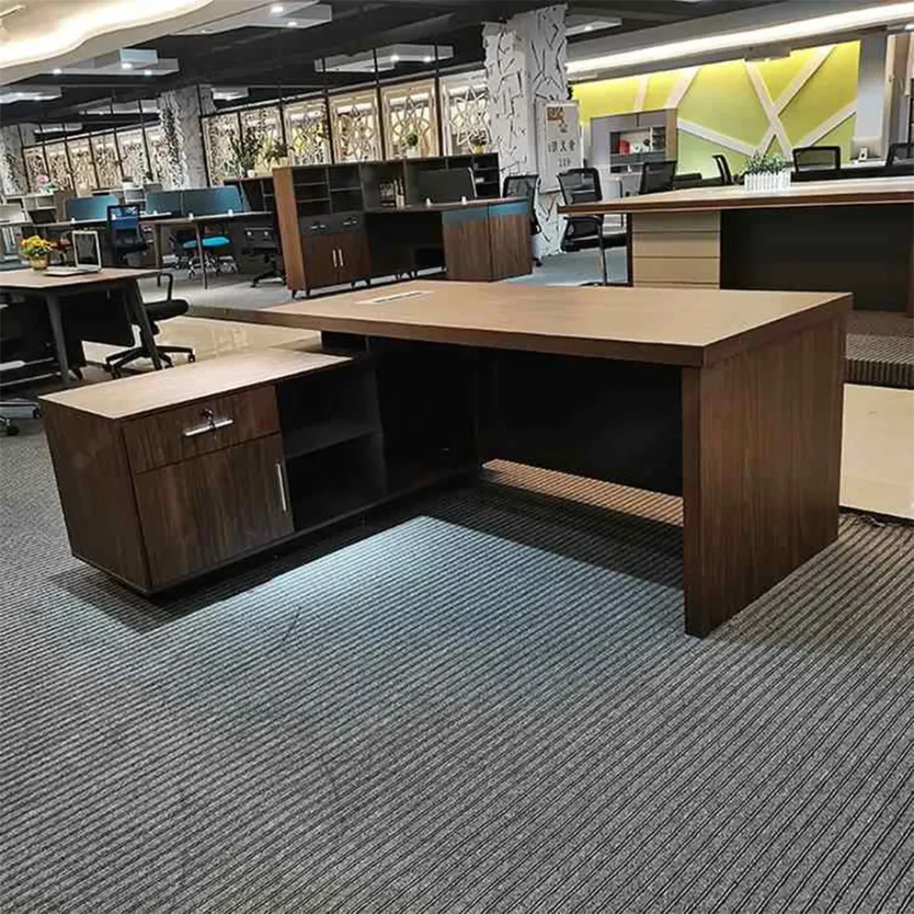 Qk1604 Executive Office Desk Dark Wood Finish with Side Cabinet & Cable Ports Desks