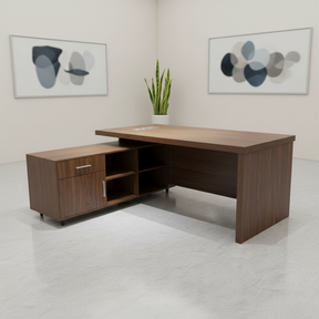 Qk1604 Executive Office Desk Dark Wood Finish with Side Cabinet & Cable Ports Desks