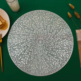 Radiating Line Pattern Round PVC Table Mats – 6pcs Set | Gold & Silver (38cm)