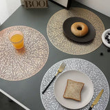Radiating Line Pattern Round PVC Table Mats – 6pcs Set | Gold & Silver (38cm)