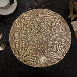 Radiating Line Pattern Round PVC Table Mats – 6pcs Set | Gold & Silver (38cm)