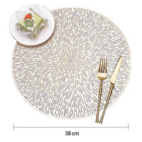 Radiating Line Pattern Round PVC Table Mats – 6pcs Set | Gold & Silver (38cm) Table mat Placemats