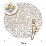 Radiating Line Pattern Round PVC Table Mats – 6pcs Set | Gold & Silver (38cm)