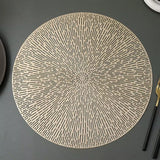 Radiating Line Pattern Round PVC Table Mats – 6pcs Set | Gold & Silver (38cm)