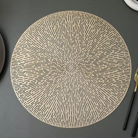 Radiating Line Pattern Round PVC Table Mats – 6pcs Set | Gold & Silver (38cm)