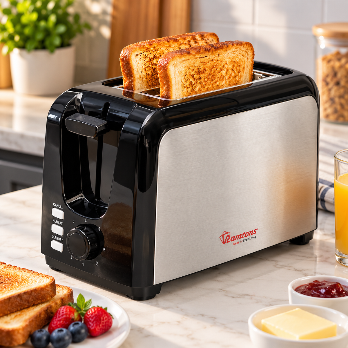2 Slice Pop-Up Toaster 826W – Silver and Black