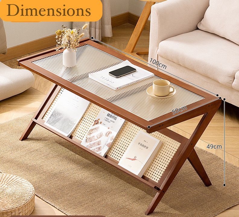 Rattan Coffee Table with Storage Shelf Elegant Living Room Centerpiece