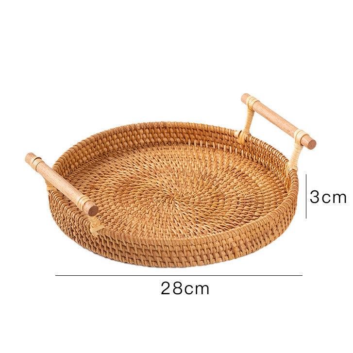 Rattan Multipurpose Basket Beech and Autumn Vine with Handle, 28cm, Versatile Decorative Tray and Organizer