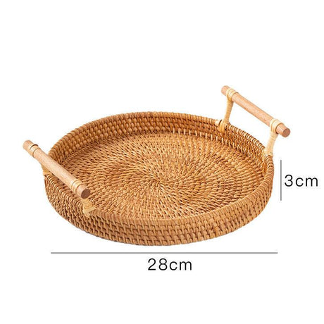 Rattan Multipurpose Basket Beech and Autumn Vine with Handle, 28cm, Versatile Decorative Tray and Organizer